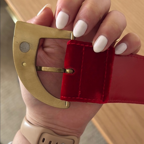 Versace Red Velvet Belt with Gold Buckle